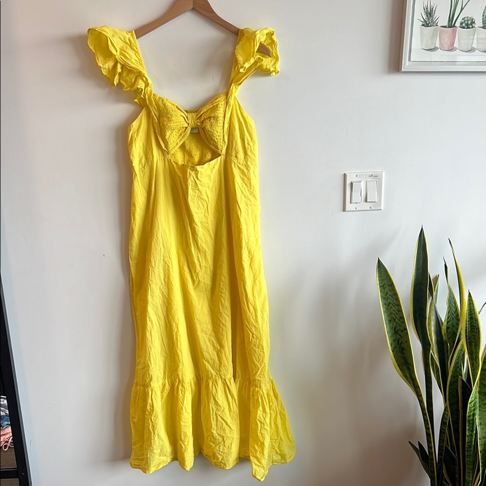 Anthropologie Yellow Ruffled Sundress with Scoop Neck